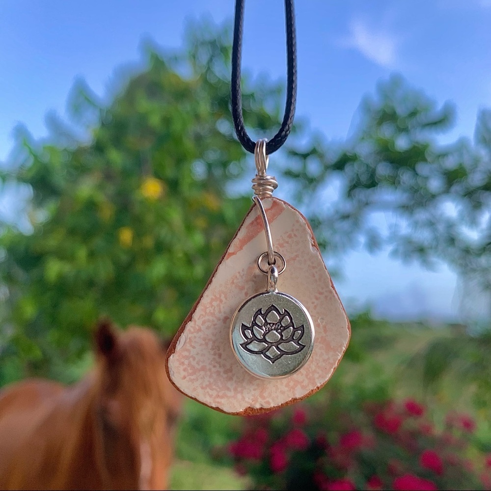 Speckled pink sea tile lotus necklace boho beach